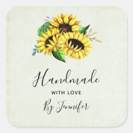 Handgemaakt met Love Yellow Sunflower Bouquet Vierkante Sticker