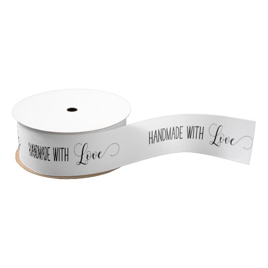 Handgemaakt met Love Zwart en Wit Grosgrain Lint (Spoel)