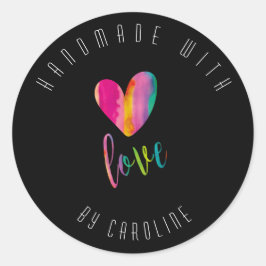 Handgemaakt met persoonlijke liefdesstatus ronde sticker