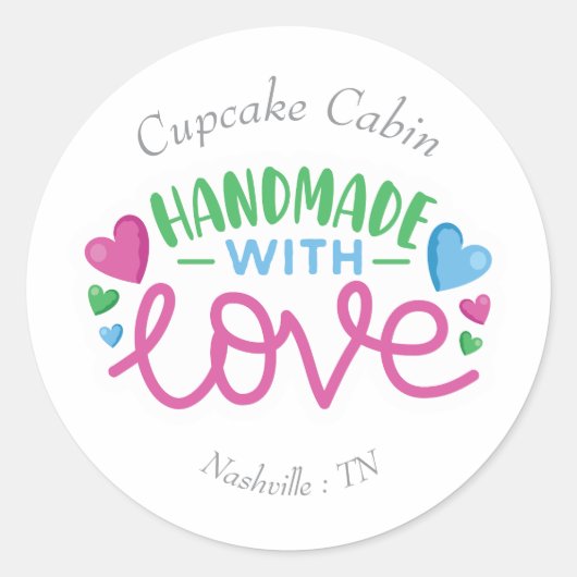 Handgemaakt met persoonlijke liefdesstatus ronde sticker (Voorkant)