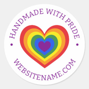 Handgemaakt met Pride LGBTQ Rainbow Heart Website Ronde Sticker