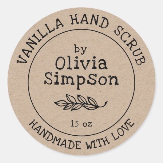 Handgemaakt met Productlabel Liefde Cosmetics Ronde Sticker (Voorkant)