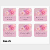 Handgemaakt met  roze liefhebbers vierkante sticker (Vel)