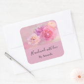Handgemaakt met  roze liefhebbers vierkante sticker (Envelop)