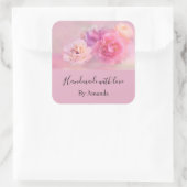 Handgemaakt met  roze liefhebbers vierkante sticker (Tas)