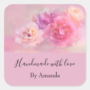 Handgemaakt met  roze liefhebbers vierkante sticker