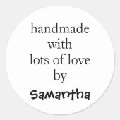 Handgemaakt met veel liefde op naam Black White Ronde Sticker (Voorkant)