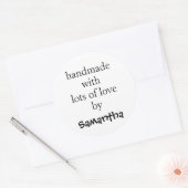 Handgemaakt met veel liefde op naam Black White Ronde Sticker (Envelop)