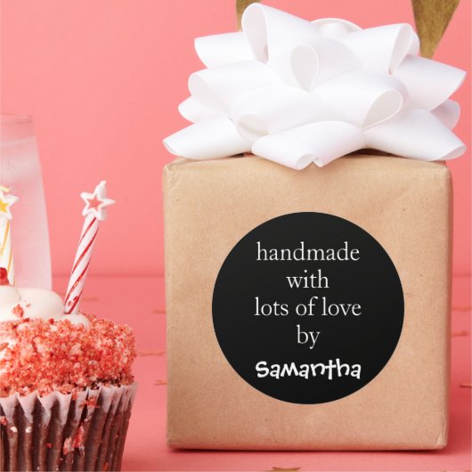 Handgemaakt met veel liefde op naam White Black Ronde Sticker (Feest)