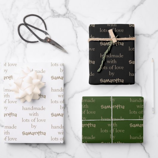 Handgemaakt met veel Love Gold White Black Green Inpakpapier Vel (Voorkant)