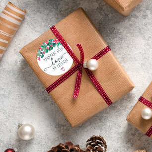 Handgemaakt met waterverf met liefdesflorale kerst ronde sticker