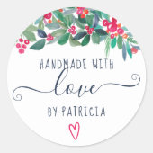 Handgemaakt met waterverf met liefdesflorale kerst ronde sticker (Voorkant)