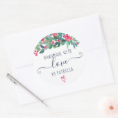 Handgemaakt met waterverf met liefdesflorale kerst ronde sticker (Envelop)
