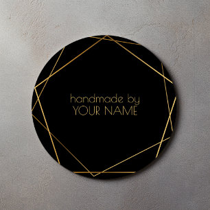 Handgemaakt met zwarte geometrische goudeffecten ronde sticker