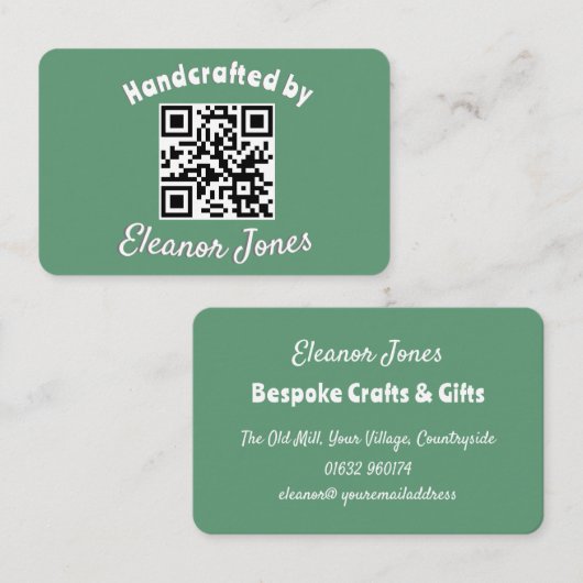 Handgemaakt op maat ambachten groene QR code stijl Visitekaartje (Voorkant / Achterkant)