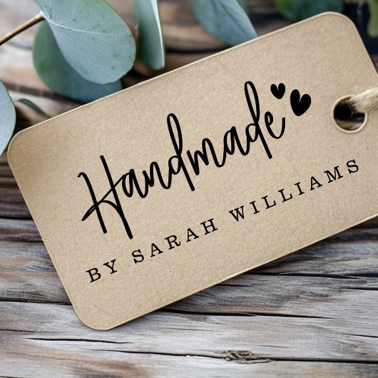 Handgemaakt op naam harten modern handgeschreven s rubberstempel