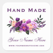 Handgemaakt Paars Violet Waterverf Floral Small Vierkante Sticker (Voorkant)