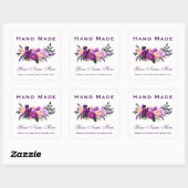 Handgemaakt Paars Violet Waterverf Floral Small Vierkante Sticker (Vel)