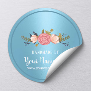 Handgemaakt Product Floral Baby Blue Business Ronde Sticker