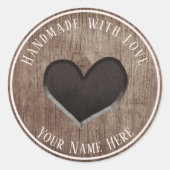 Handgemaakt Product Rustiek Houten Hart Ronde Sticker (Voorkant)