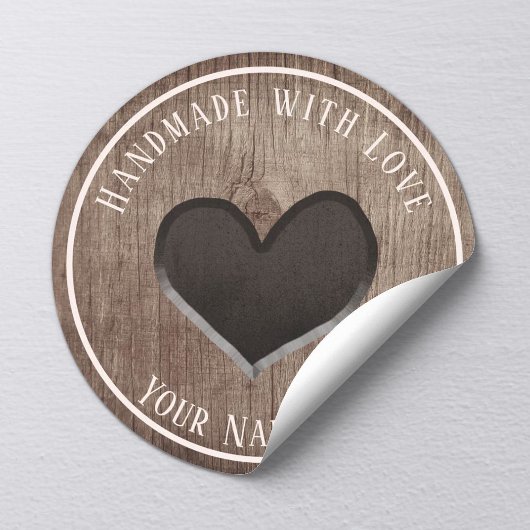 Handgemaakt Product Rustiek Houten Hart Ronde Sticker