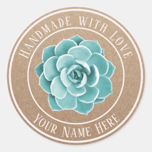 Handgemaakt Product Sappig Bloemen Rustieke Kraft Ronde Sticker (Voorkant)