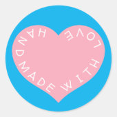 Handgemaakt roze liefdeshart ronde sticker (Voorkant)
