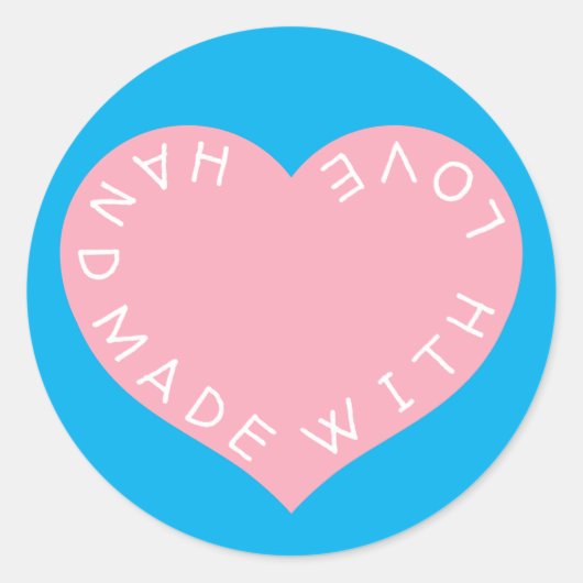 Handgemaakt roze liefdeshart ronde sticker (Voorkant)