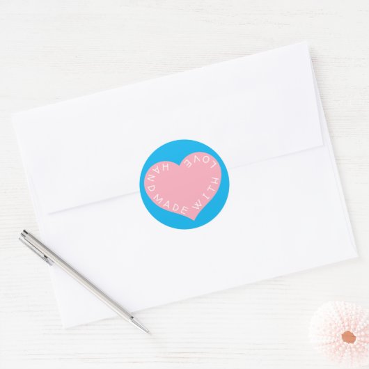 Handgemaakt roze liefdeshart ronde sticker (Envelop)