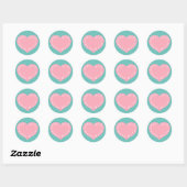 Handgemaakt roze liefdeshart ronde sticker (Vel)