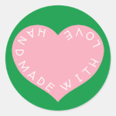 Handgemaakt roze liefdeshart ronde sticker (Voorkant)