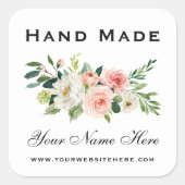 Handgemaakt Roze witte Waterverf Floral Small Vierkante Sticker (Voorkant)