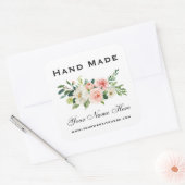 Handgemaakt Roze witte Waterverf Floral Small Vierkante Sticker (Envelop)
