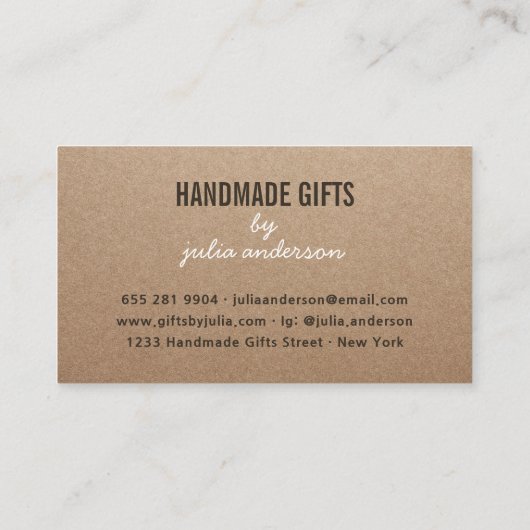 Handgemaakt rustiek bruin kraft wit script visitekaartje (Achterkant)