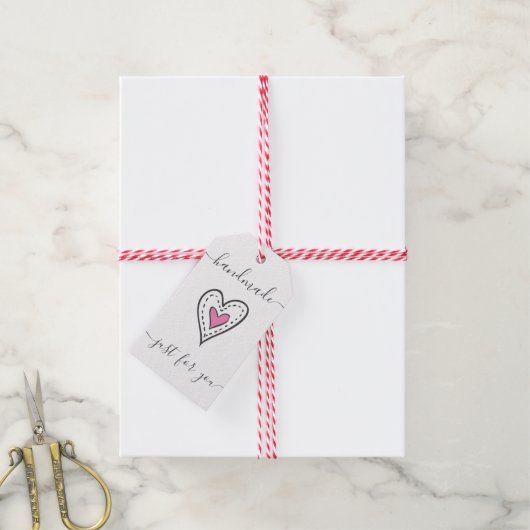 Handgemaakt speciaal voor jou - Doodled Heart Whit Cadeaulabel (Met Touw)