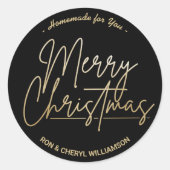 Handgemaakt voor Gold Merry Black met kerstmis Ronde Sticker (Voorkant)