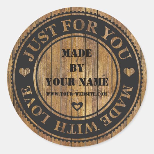 Handgemaakt voor jou, gemaakt van de liefde Rustic Ronde Sticker (Voorkant)