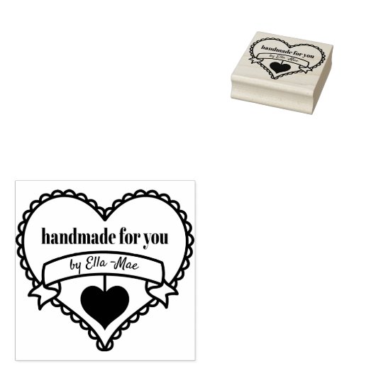 Handgemaakt voor u door .. Rustiek Hart Gepersonal Rubberstempel (Gestempeld)