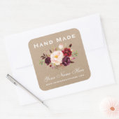 Handgemaakt Waterverf Burgundy Floral Kraft Small Vierkante Sticker (Envelop)