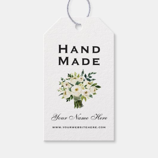 Handgemaakt Waterverf Groene Witte Floral Labels Cadeaulabel (Voorkant)