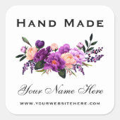 Handgemaakt Waterverf Paars Violet Floral Small Vierkante Sticker (Voorkant)
