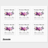 Handgemaakt Waterverf Paars Violet Floral Small Vierkante Sticker (Vel)