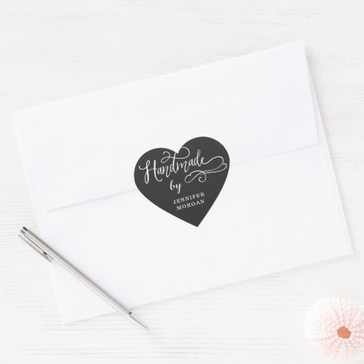 handgemaakt whimsical script monogram hart sticker (Envelop)
