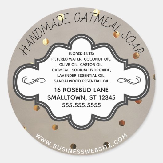 Handgemaakt zeeplabel Kraft papier Folie Polka Dot Ronde Sticker (Voorkant)