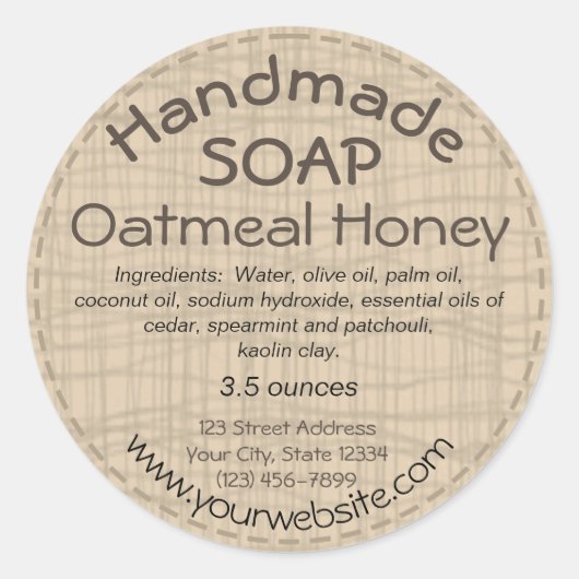 Handgemaakt zeeplabel ronde Sticker land rustiek (Voorkant)