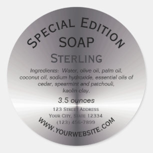 Handgemaakt zeeplabel ronde Sticker Metallic Silve