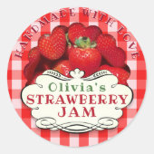 Handgemaakte aardbeienjam ronde sticker (Voorkant)