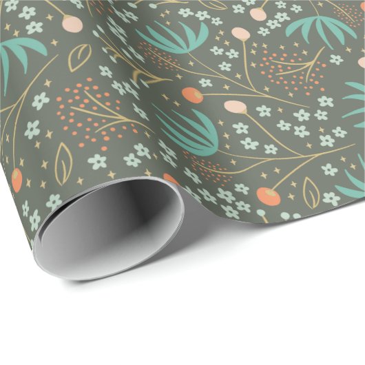 Handgemaakte Abstracte kleurrijke kerstflora Cadeaupapier (Rol Hoek)