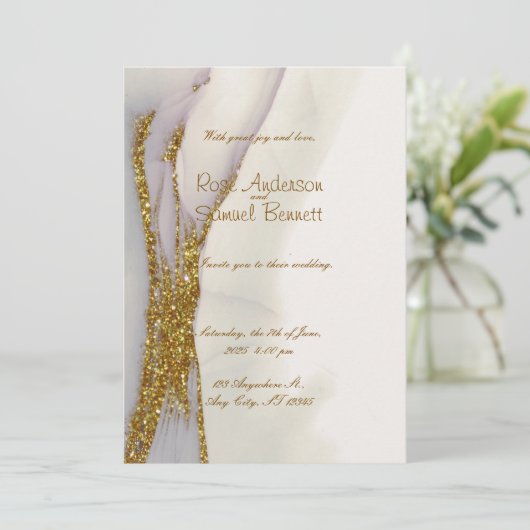 Handgemaakte Alcohol Ink Glitter Huwelijksuitnodig Kaart (Staand voorkant)