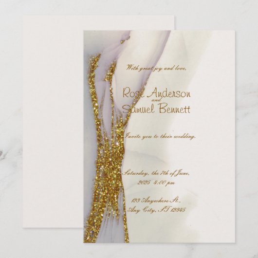 Handgemaakte Alcohol Ink Glitter Huwelijksuitnodig Kaart (Voorkant / Achterkant)